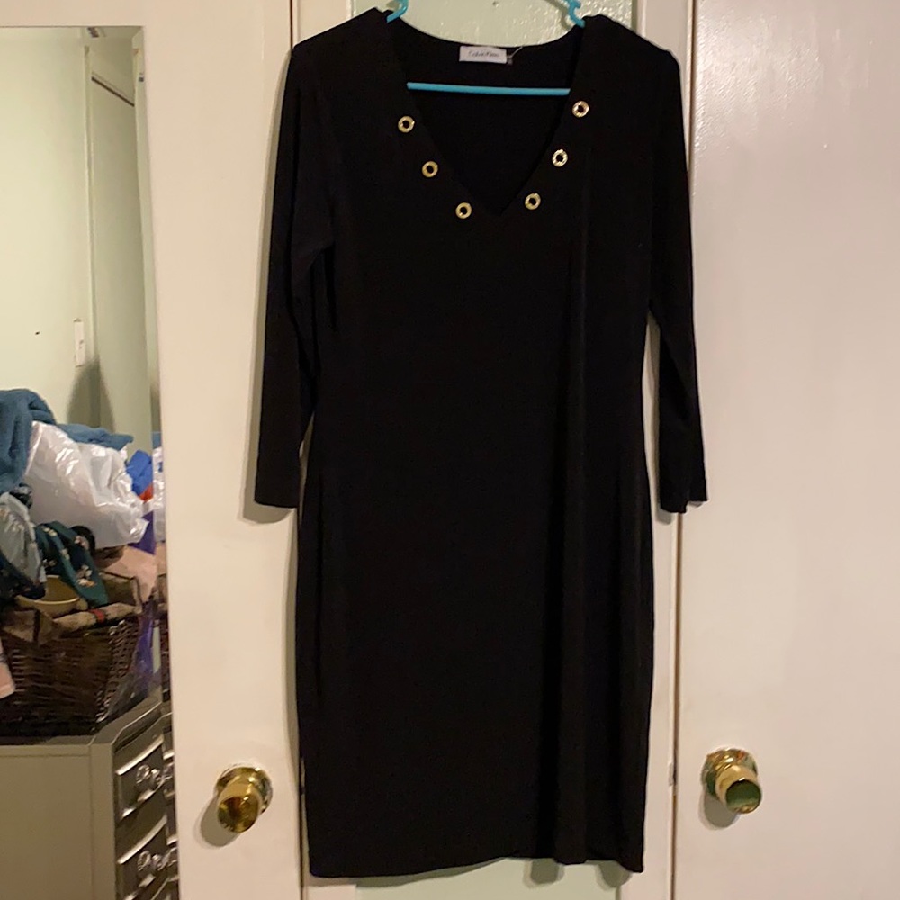 Calvin Klein black dress with gold Ck buttons